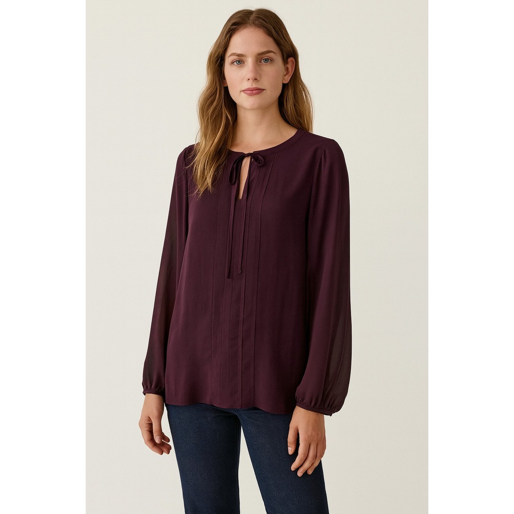 Cabi Tunic Top Large Plum Purple Chiffon‎ Entice Blouse 3092 Romantic Boho Chic